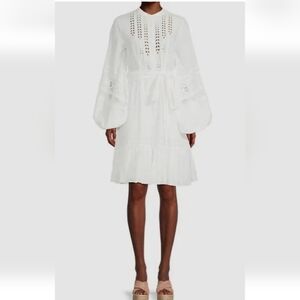 Kobi Halperin White Eyelet Lace Cotton & Silk Tiered A-Line Dress. 